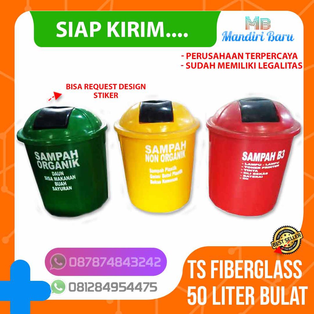 Jual Tempat Sampah Fiber 3 Pilah Bulat Organik Anorganik B3 50 Liter Tong Sampah 3 Pilah 6632