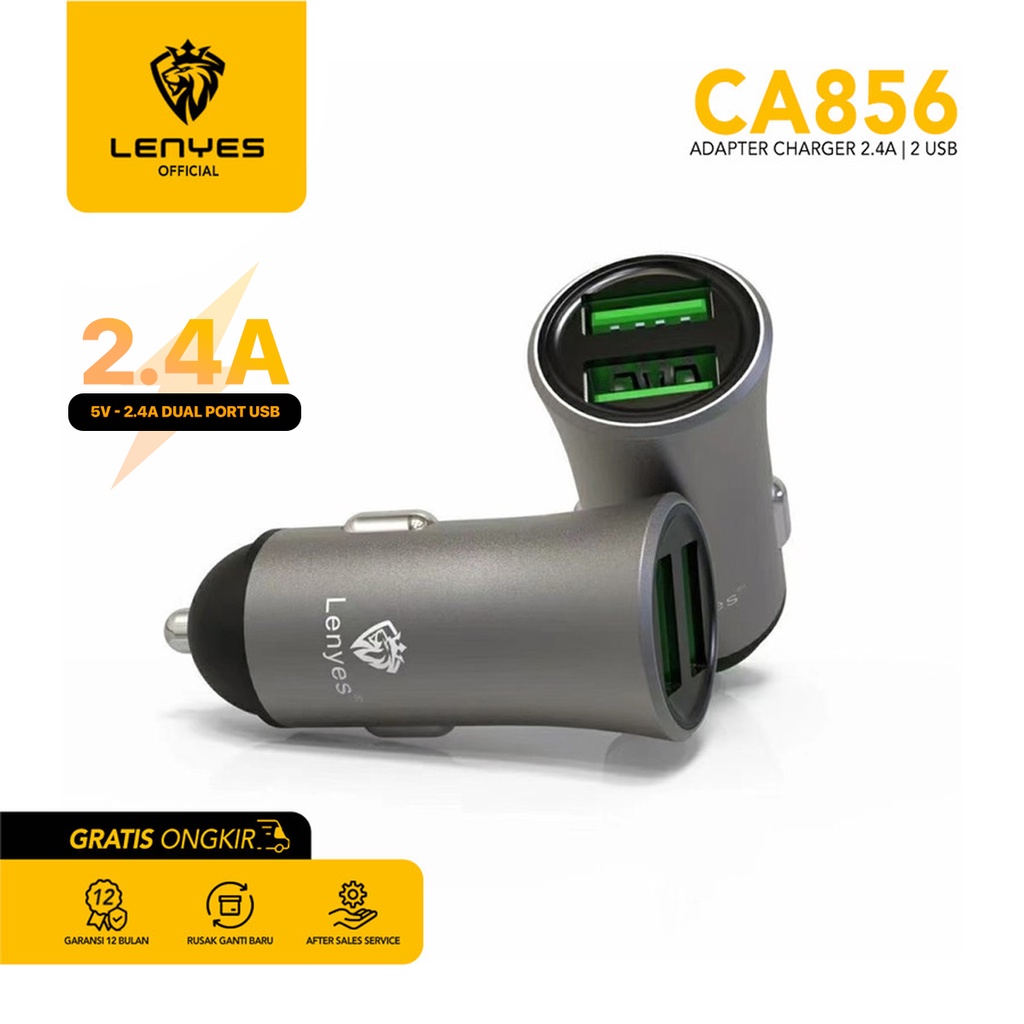 Jual LENYES CA856 Mobil Charger Fast Charging 2 USB 2.4A Stainless ...