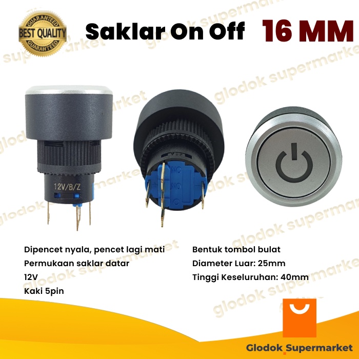 Jual Switch Push On Off 16mm Lampu 5 Pin Saklar 5pin LED Tombol Self ...