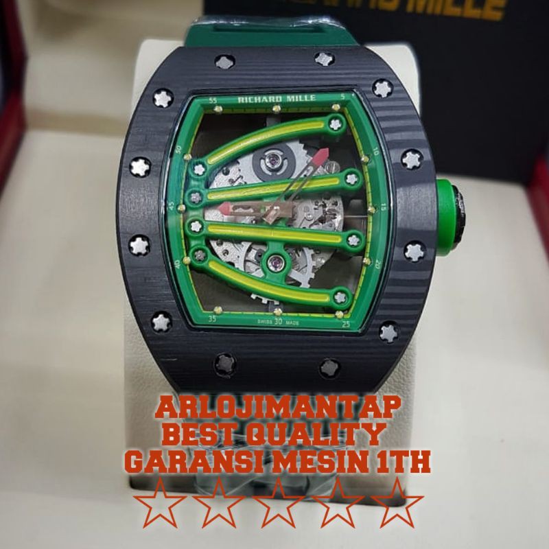 Jam Tangan Pria Cowok RM 59 01 Carbon Green Rubber Swiss Eta 1.1