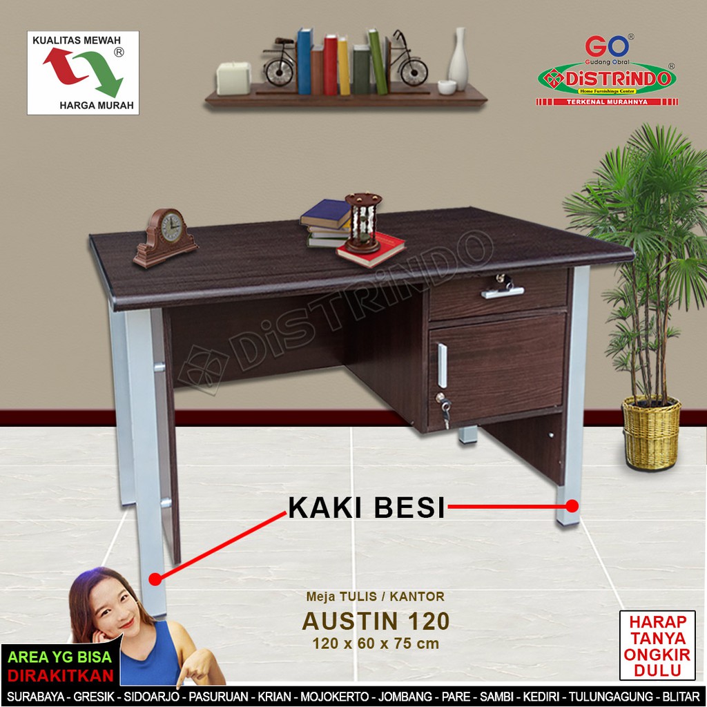 Jual Meja Tulis Kerja Kantor 120cm Kaki BESI Model Modern Minimalis ...