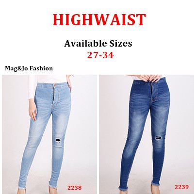 Jual Celana Jeans Highwaist sobek sebelah lapis kain kaki rumbai JSK ...