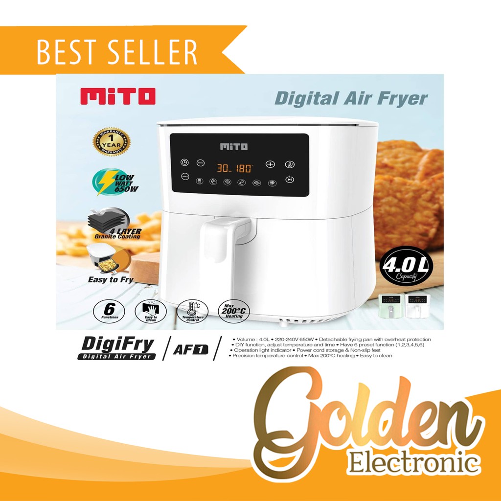 Jual Mito Digital Air Fryer Af Digifry Low Watt Penggorengan Tanpa Minyak Wood Handle Kayu