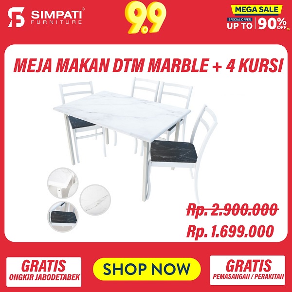 Jual Meja Makan DTM Marble + 4 Kursi | Shopee Indonesia