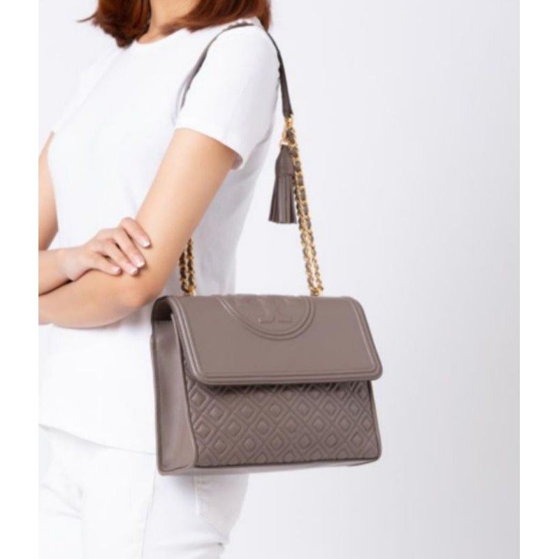 Jual Tory Burch Fleming Convertible Shoulder Bag Silver Maple
