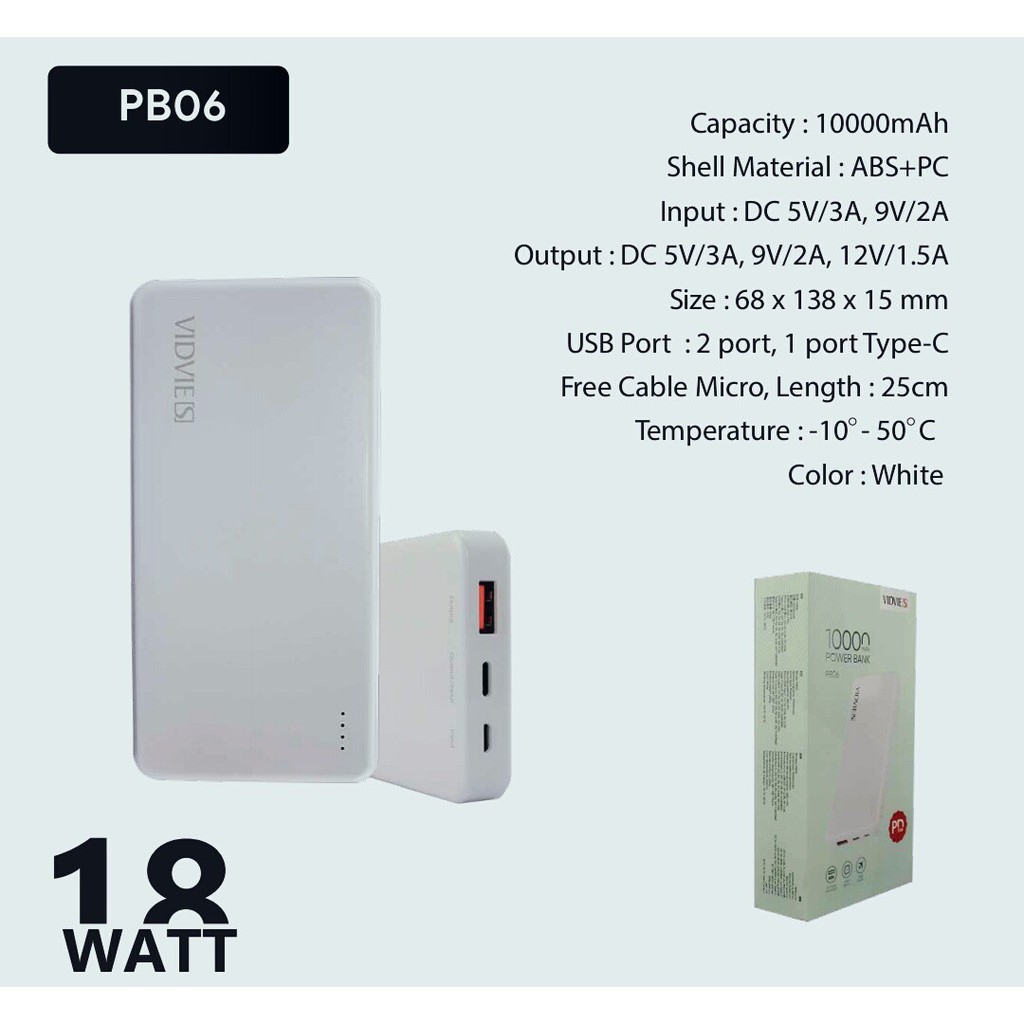 Jual PB06 - Powerbank Vidvie 10000mAh | Shopee Indonesia