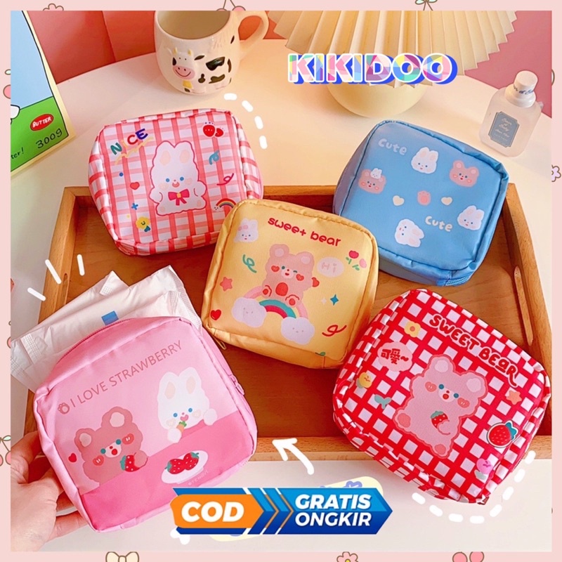 Kikidoo Dompet Pembalut Make Up Pouch Tas Tissue Kosmetik  Organizer Travelling Korea Kawaii RT36