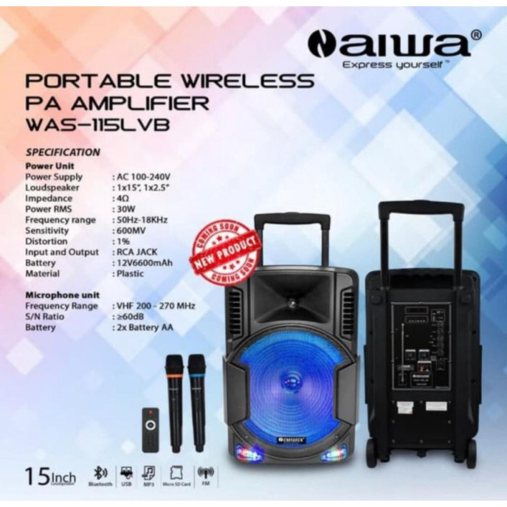 Jual Speaker Portable Wireless AiWA WAS 115LVB ( USB,BLUETOOTH,FM,SD