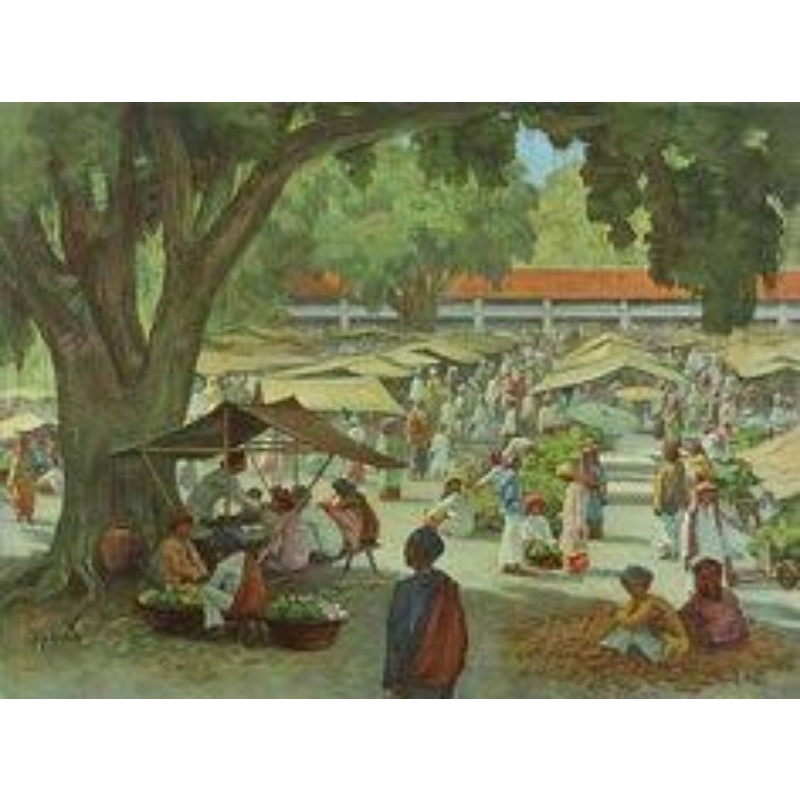 Jual cetak lukisan pasar tradisional jaman dulu plus Bingkai | Shopee