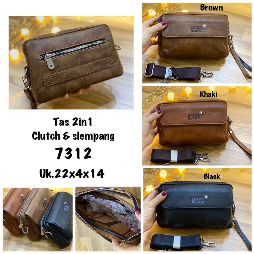 Tas pria clutch slempang montblanc 2in1 import premium