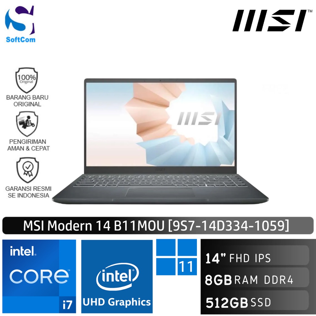 Jual MSI Modern 14 B11MOU 1059 Core i7 1195G7/8GB/512GB SSD/14"/W11 ...