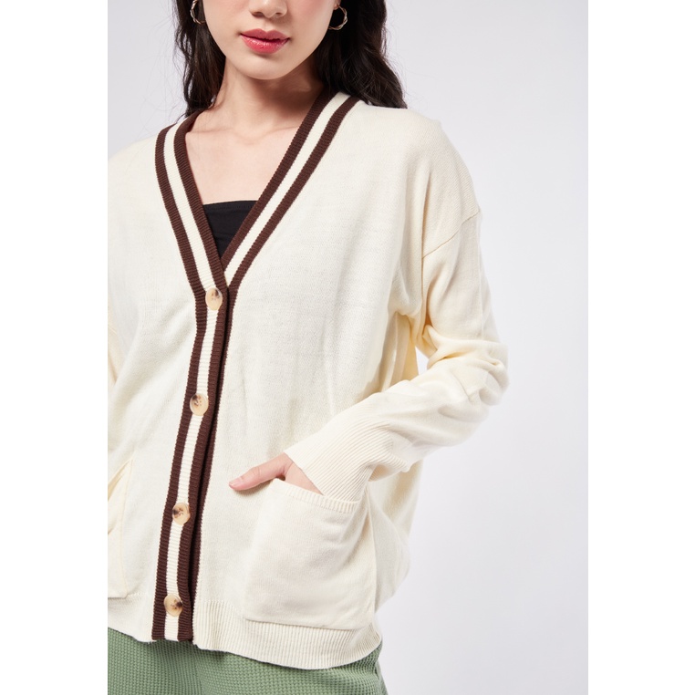 Jual COLORBOX Slouchy Cardigan with Stripe Details Ecru | Shopee Indonesia