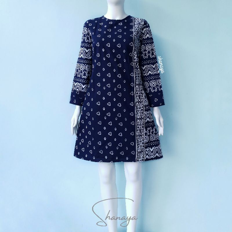 Jual Shanaya Batik Tunik Mazaya Navy Batik Cap Garutan Tumpal Garis ...