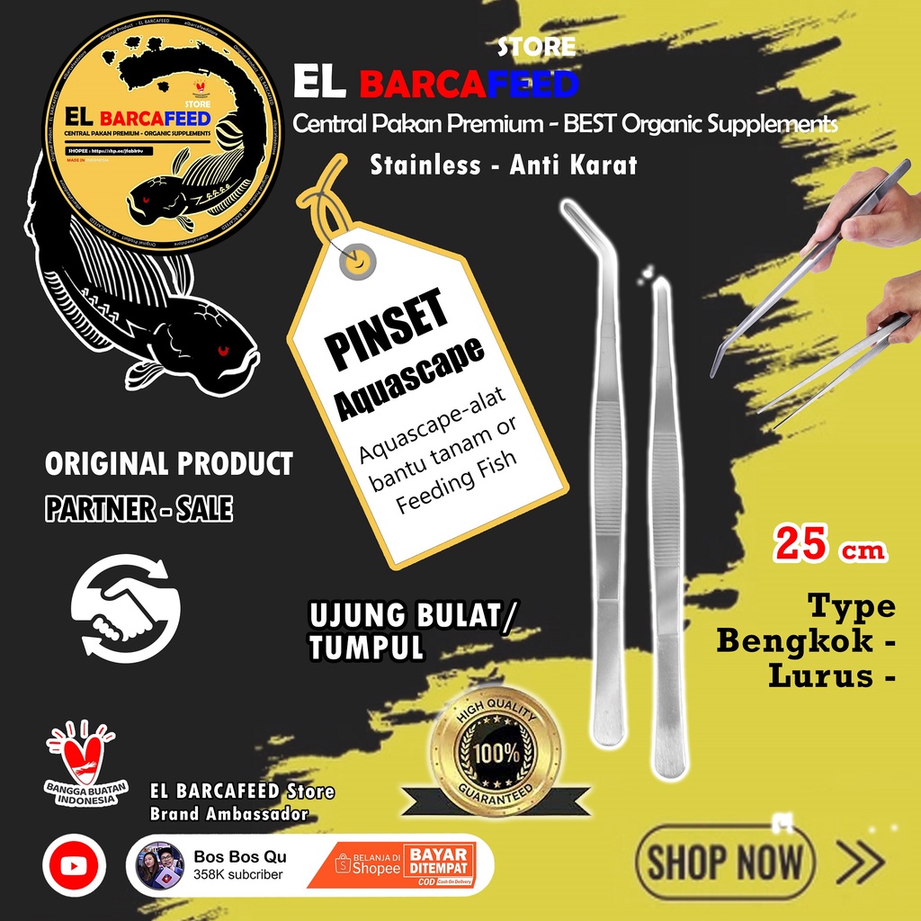 Jual PINSET AQUASCAPE - Tweezer ( 25 CM ) Stainless, tumpul, bulat ...