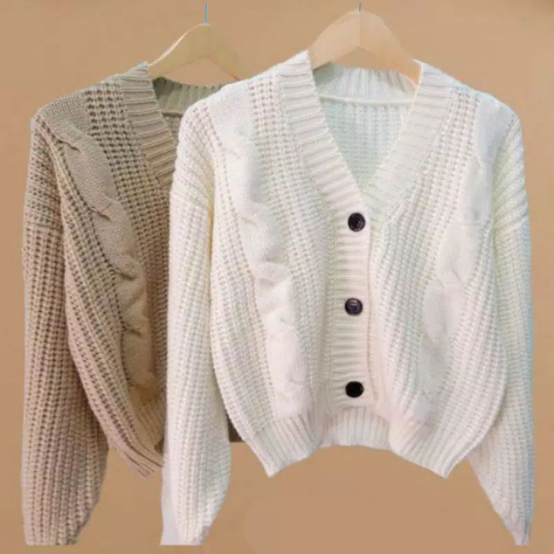 Jual Cardigan Crop Outer Rajut Eireen Cable Premium | Shopee Indonesia