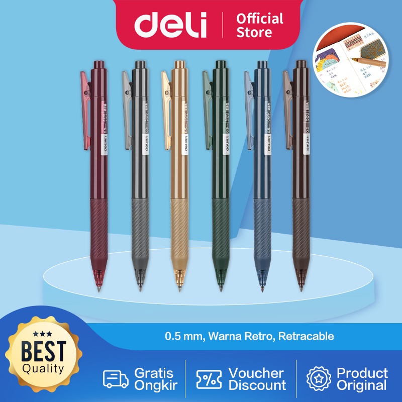 Jual Deli Color Gel Pen / Pulpen Gel Warna Retro 0.5 mm Retracable A201 ...