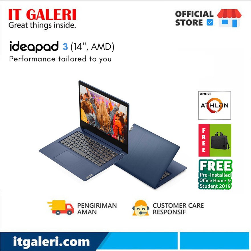 Jual Laptop Lenovo IdeaPad Slim OHS Athlon 3050U Win10 4GB