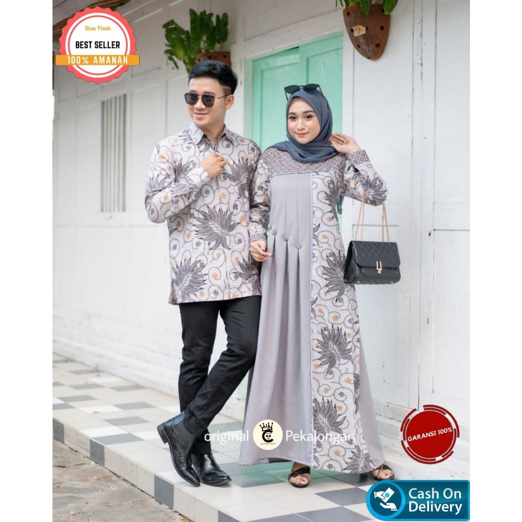 Jual Baju Batik Couple Keluarga Modern Putih Abu Set Seragam Couple ...