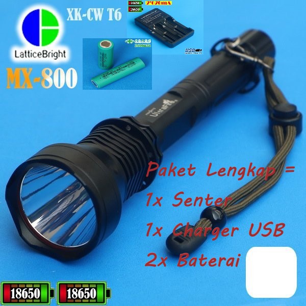 Jual Senter Led ULTRAFIRE MX800 Paket Komplit Pilih Warna Cahaya ...