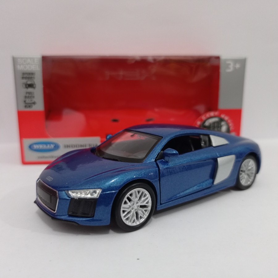 Jual Diecast mobil Audi R8 V10 2016 blue welly 1:36 mainan anak bahan ...