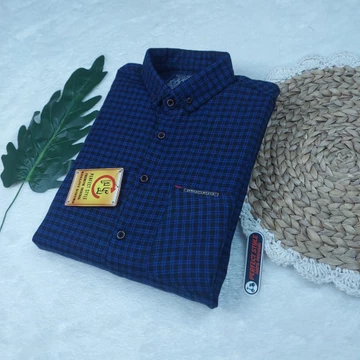 PERFECT STYLE Kemeja Flanel Pria Premium Lengan Panjang Motif Kotak Kecil Abu