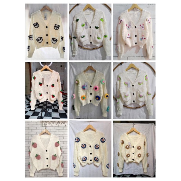 Jual cardigan rajut tebal rajut reworked custom | Shopee Indonesia