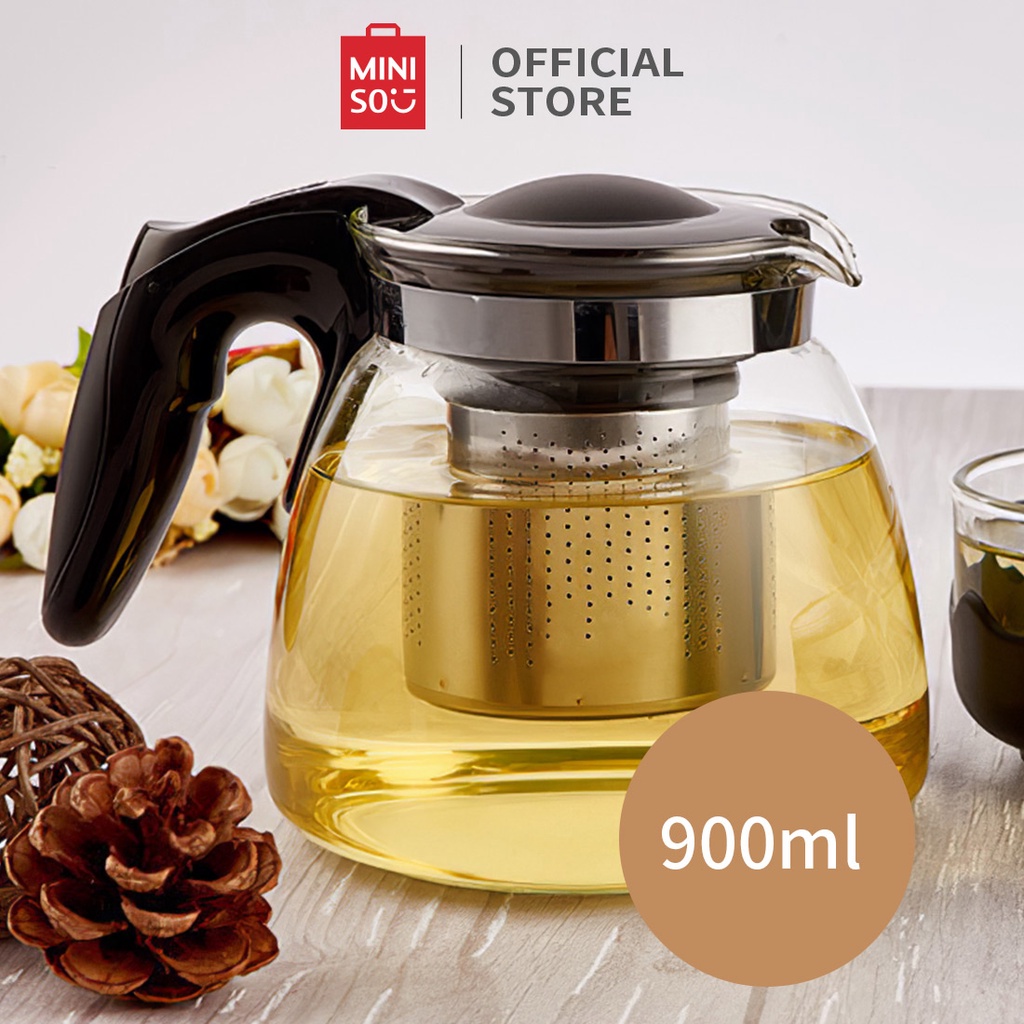 Jual Miniso Official Teko Teh Dengan Saringan Kaca Tempat Teh Kopi Air Transparan Teapot 900ml 8347