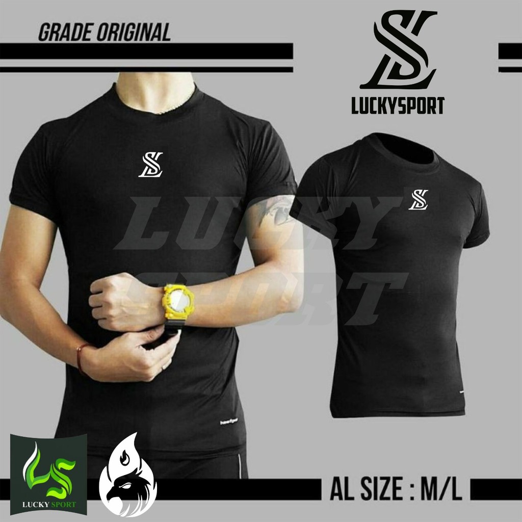 Jual baselayer/ baju manset lengan pendek Hitam LS POLOS-fitness-gym ...
