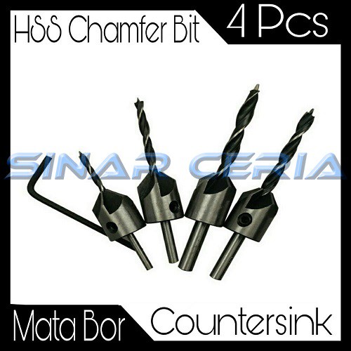 Jual Paket 4 Pcs Mata Bor Countersink HSS 5 Flute Countersink Chamfer ...