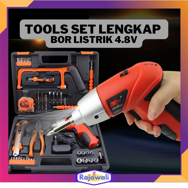 Jual Toolkit Set Box Perkakas Tukang Bor Listrik Baterai Cas Lengkap ...