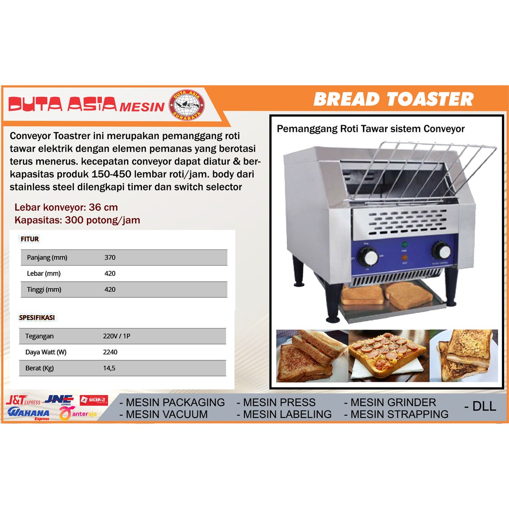 Jual MESIN PEMANGGAG ROTI TAWAR SISTEM PEMANAS CONVEYOR. KAPASITAS ...
