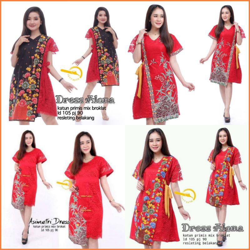 Jual Dress Batik Cheongsam Edisi Imlek Warna Merah 233 Bk Shopee Indonesia 