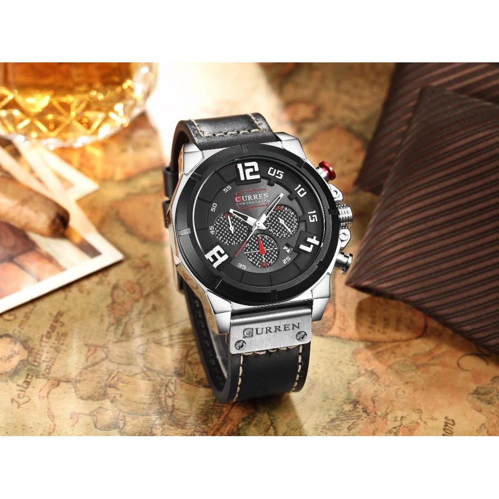 Jual CURREN 8287 Jam Tangan Pria Analog Tali Kulit Chronograph Aktif CURRENOS Shopee Indonesia