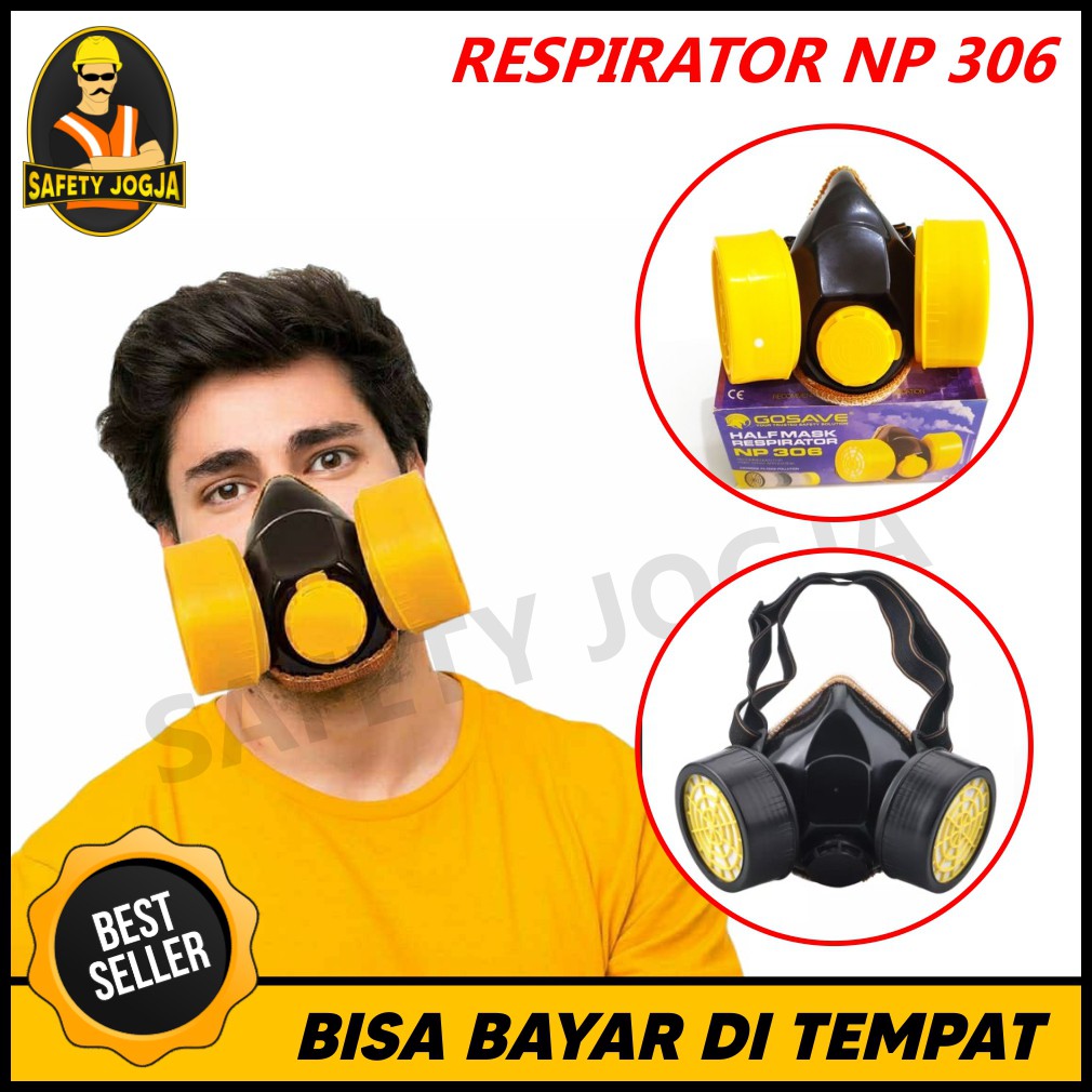 Jual GAS MASK RESPIRATOR MASKER CAT KIMIA CHEMICAL DOUBLE FILTER NP306 ...
