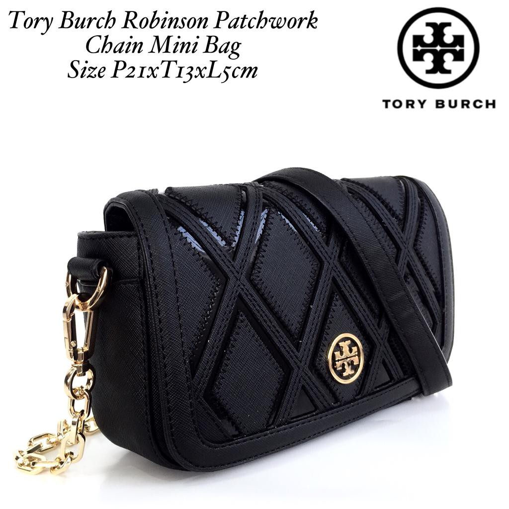 Tory Burch Robinson Patchwork Chain Mini Bag in Black