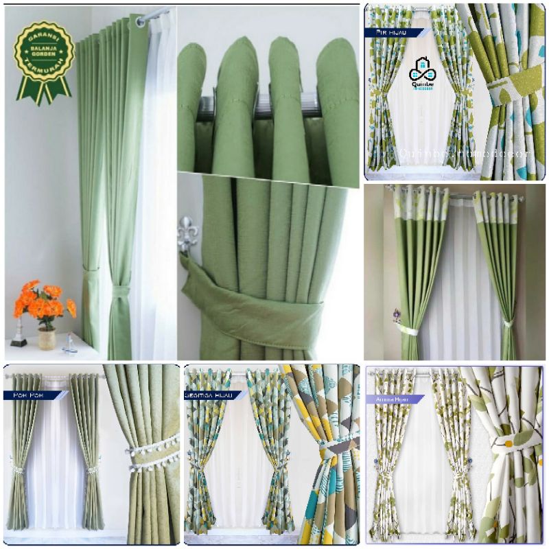 Jual Gorden hijau minimalis smokring tirai shabby hijau korden jendela