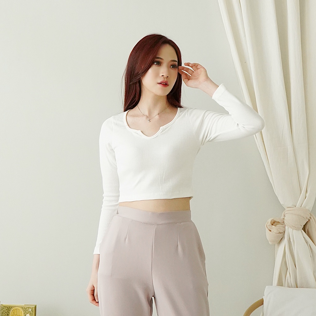 Jual Atasan Longsleeve Crop Top Baju Lengan Panjang Croptop Lengan ...