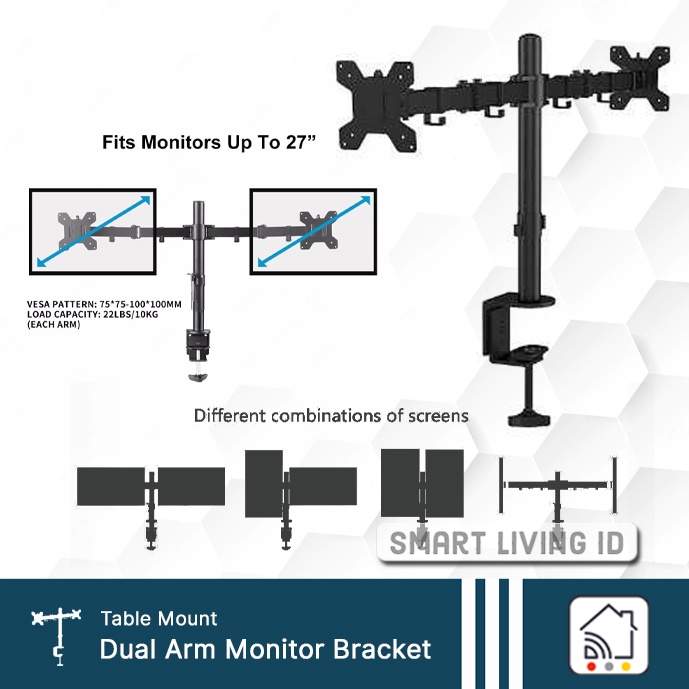 Jual Bracket TV Monitor Table Mount Dual Arm Work Gaming Setup 13-27 ...