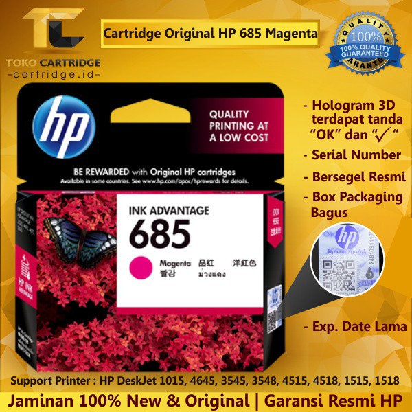 Jual Catridge Tinta HP 685 Magenta Original Ink Cartridge CZ123AA ...