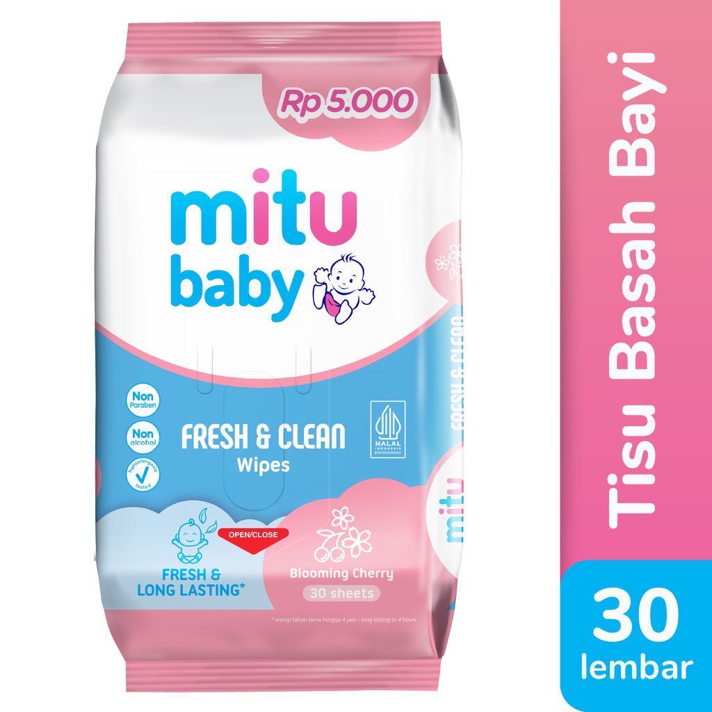 Jual Mitu Baby Tisu Basah Fresh & Clean Wipes Blooming Cherry 30s ...