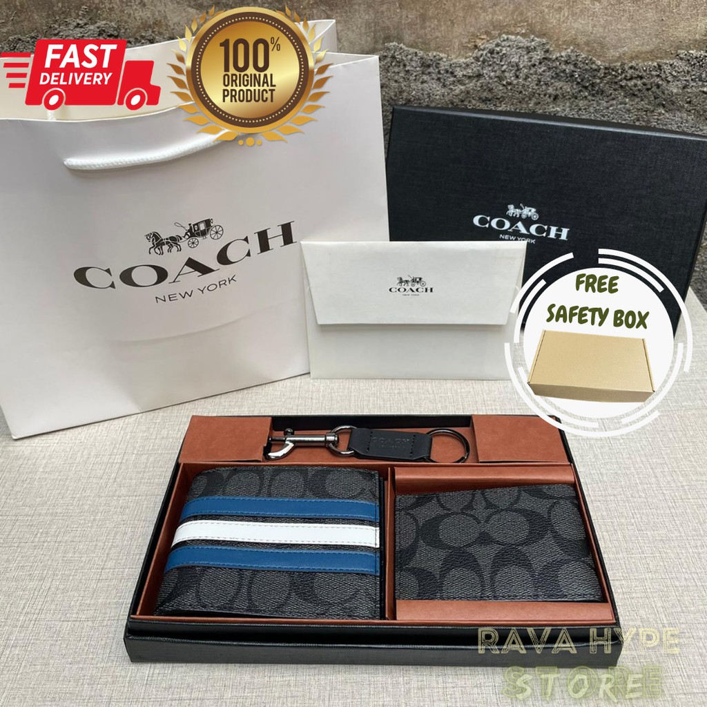 Jual Dompet Coach Blue Stripe 100 ORIGINAL Coach Wallet Dompet Kulit Pria Shopee Indonesia