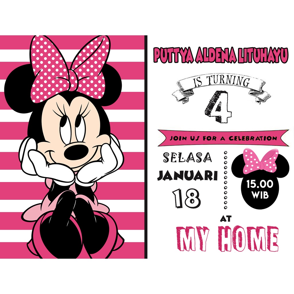 Jual kartu undangan ulang tahun birthday invitation tema minnie ...