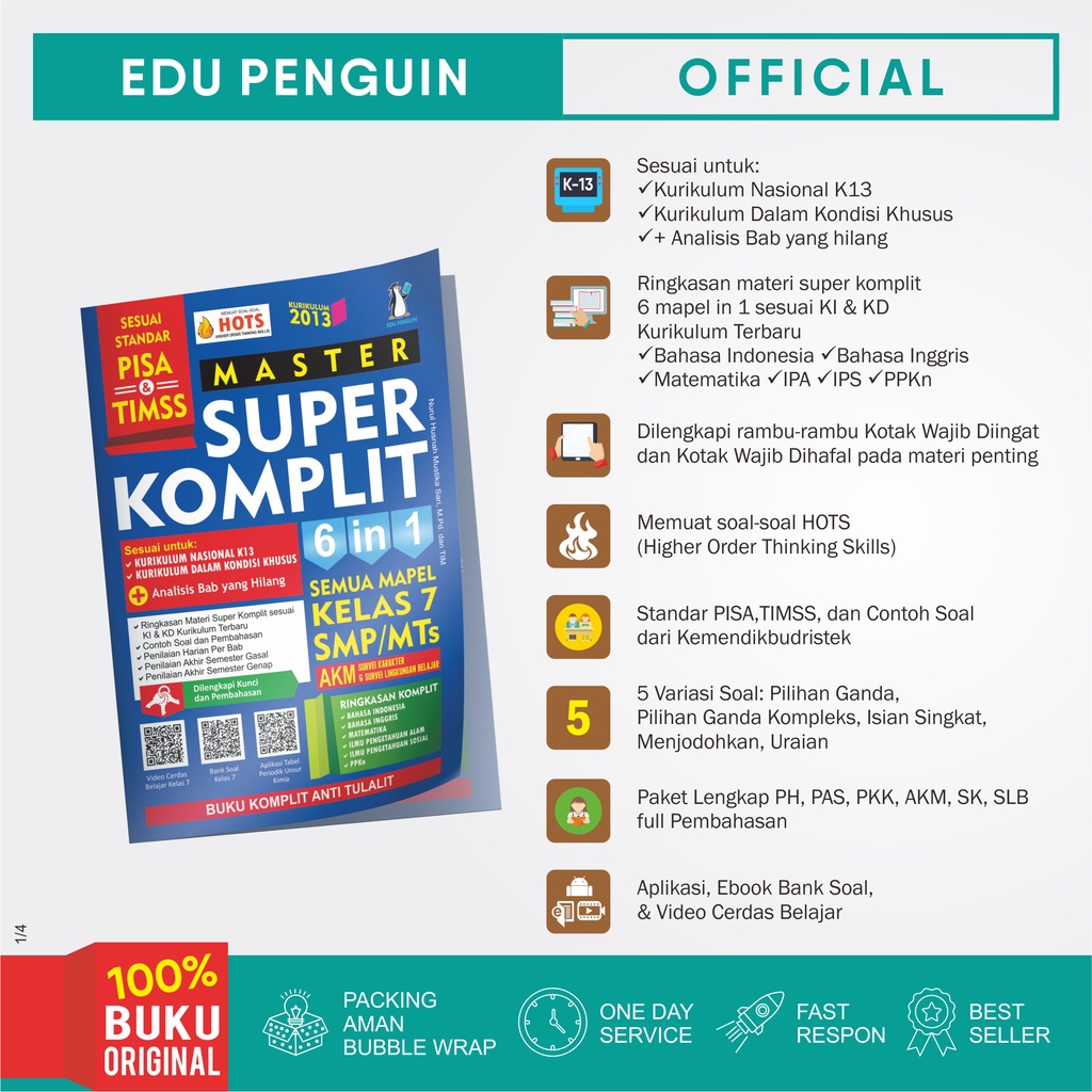 Jual Buku Ulangan SMP Kelas 7 Master Super Komplit 6in1 semua mapel smp ...