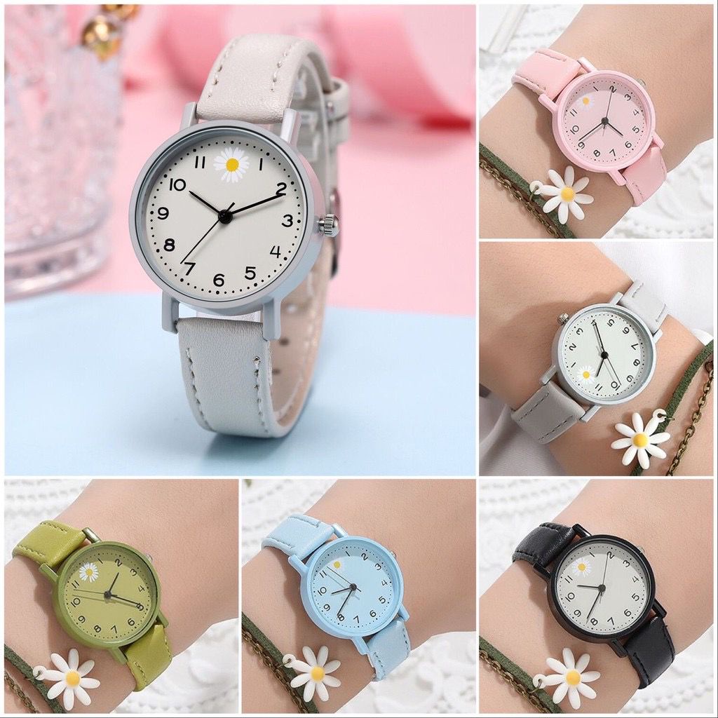 Jual WBS Jam Tangan Wanita Kulit Bunga Daisy Analog Quartz Korean Watch