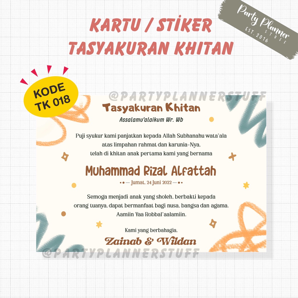 Jual Kartu Stiker Ucapan Tasyakuran Khitan / Walimatul Khitan Anak ...