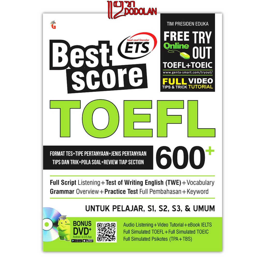 Jual Buku Tes TOEFL TOEIC - BEST SCORE TOEFL 600+ (LATIHAN SOAL TOEFL ...