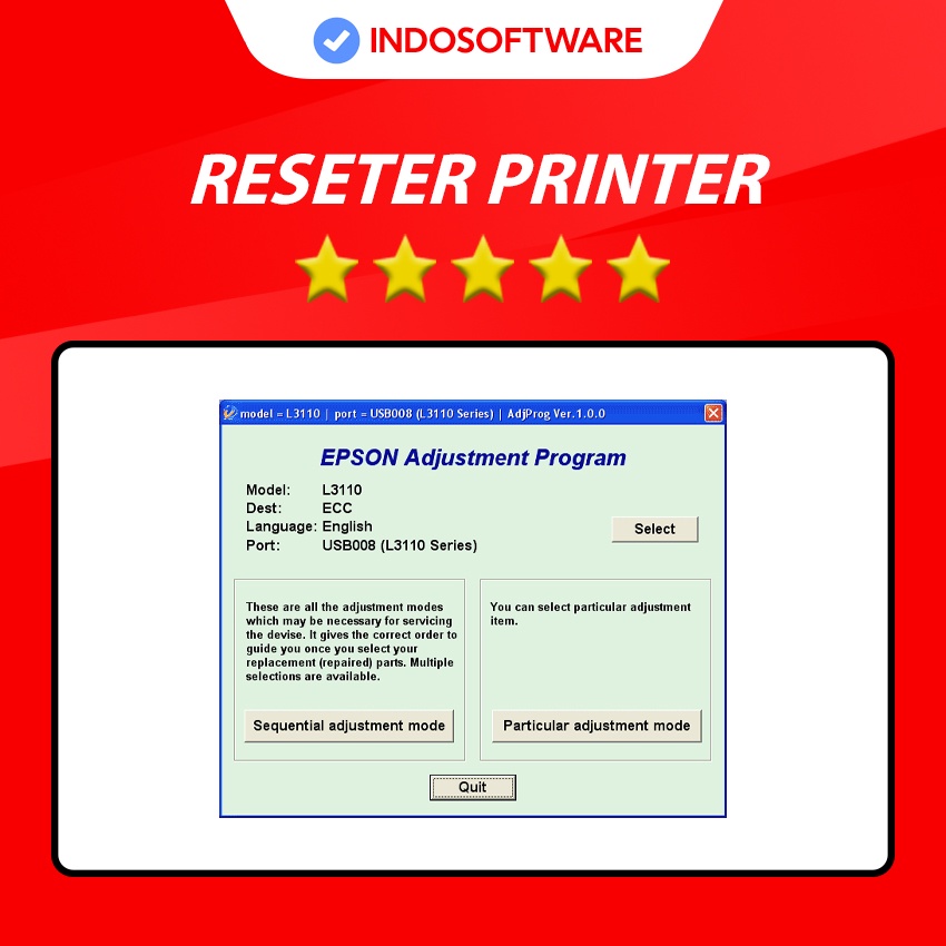 Jual Software Reset Resetter Reseter Printer Print Epson L3110 L31110 Full Version Lifetime 8644
