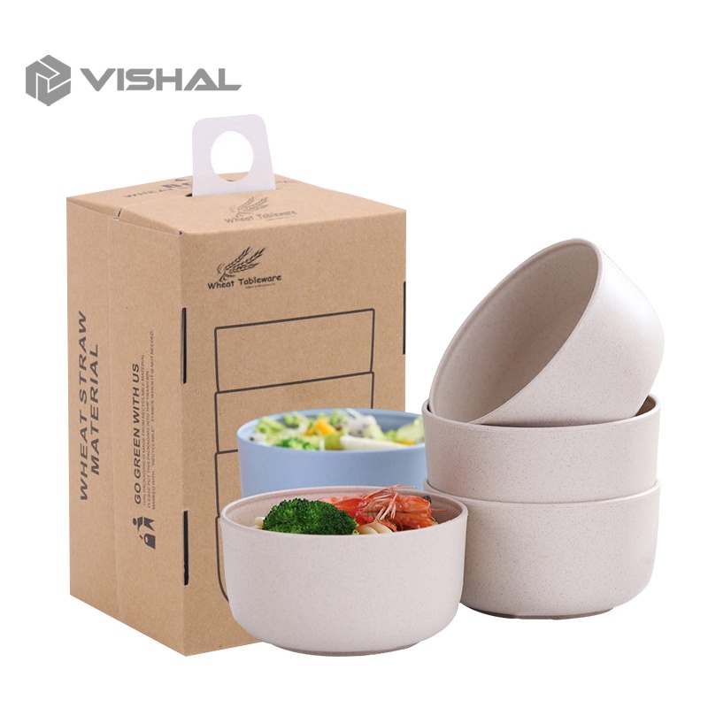 VISHAL Set 4 Pcs Mangkuk Bulat  Jerami /Mangkuk Makan Bowl Set 4pcs Warna Warni VS-9
