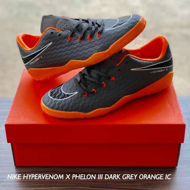 Jual Sepatu Futsal Nike Hypervenom Phelon III Dark Grey Orange IC