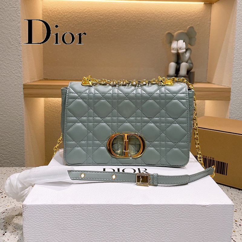 Original 2024 New with box Dior Caro New Montaigne Bag Rattan Check Leather Women s Fashion Casual Shoulder Bag